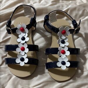 Janie and Jack Navy Sandals with White Floral Accents